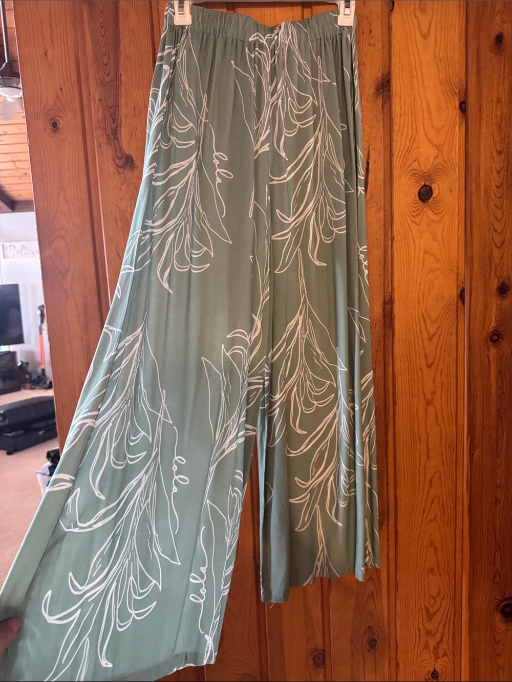 Simply Sisters Wide Leg Ti leaf Print Pants - Sage Green